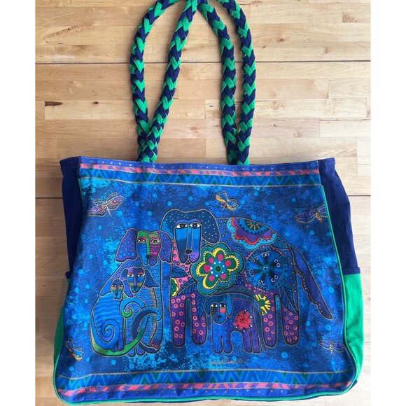Laurel Burch Sun Sand Canine Family Blue Beach Tote Bag - Picture 3 of 12